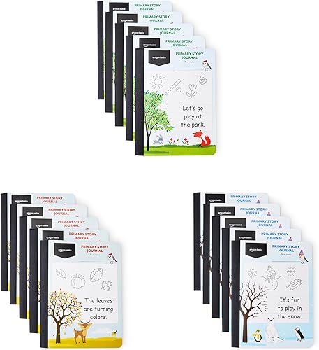 Tienda Basics Cuaderno de composición, composición primaria, líneas rayadas extra anchas de 12", 100 hojas, 9.75" x 7.5", paquete de 15, varios