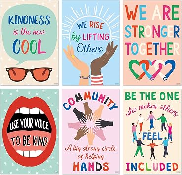 S&O Kindness Posters for Classroom Decorations 6 Pack, 15 x 22 Large Poster Bundle, Growth Mindset and Motivational Wall Art for Bulletin Board, Inspirational Quotes, Affirmation and Positive Banner