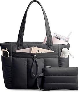 TOPDesign Puffy Tote Bag for Women with Cup Holder & Laptop Compartment & Cosmetic Bag & Trolley Sleeve for Work, Travel