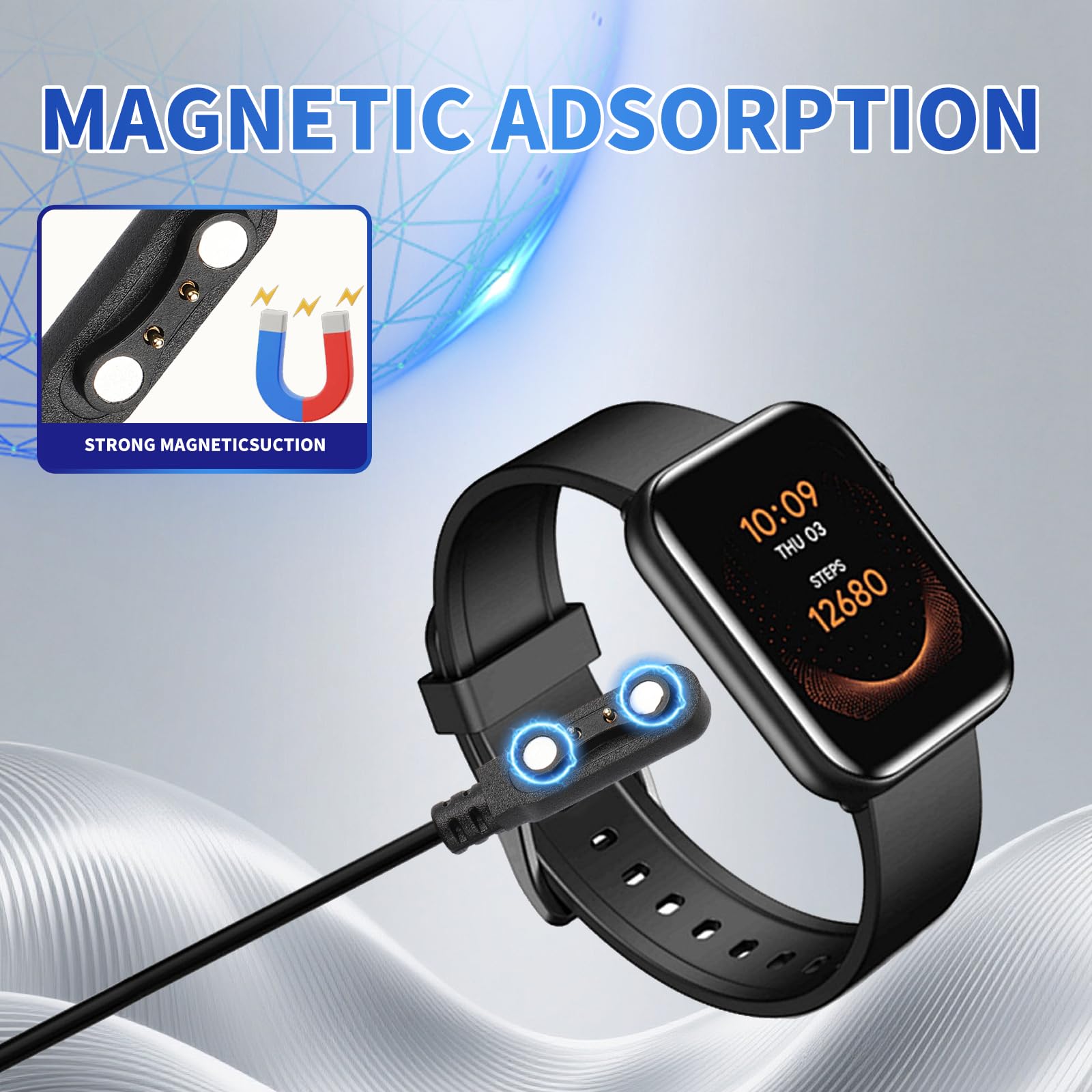 Cable de carga de reloj inteligente, cable de 2 pines, cargador de repuesto para reloj inteligente, rastreador de fitness, espaciado de pines de contacto del cargador, compatible con 4 mm (1)