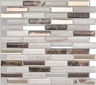 Smart Tiles - Peel and Stick Backsplash - Milenza Genoa Beige, Brown, Marble, Grey, Travertine Stone - 4 Sheets of 10.20" x 9.00" - 3D Stick on Tiles for Kitchen and Bathroom Backsplashes