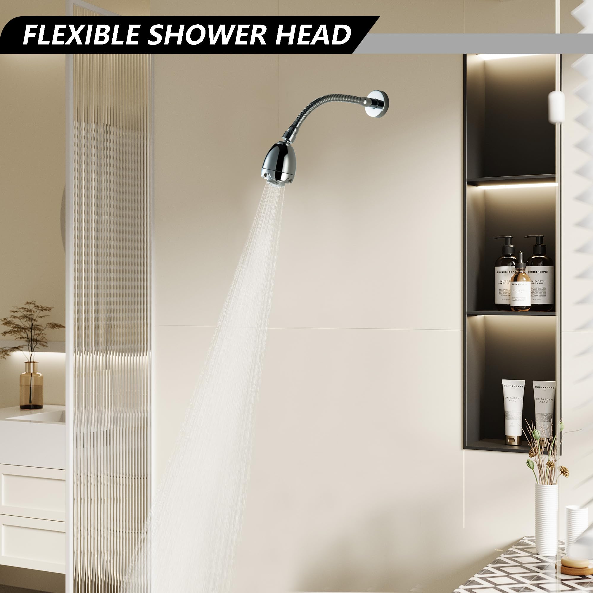 Cabezal de ducha cromado de 11.8 pulgadas con brazo de ducha ajustable, cabezal de ducha flexible de 3 funciones para ducha pequeña, brazo de extensión de cabezal de ducha de alta presión