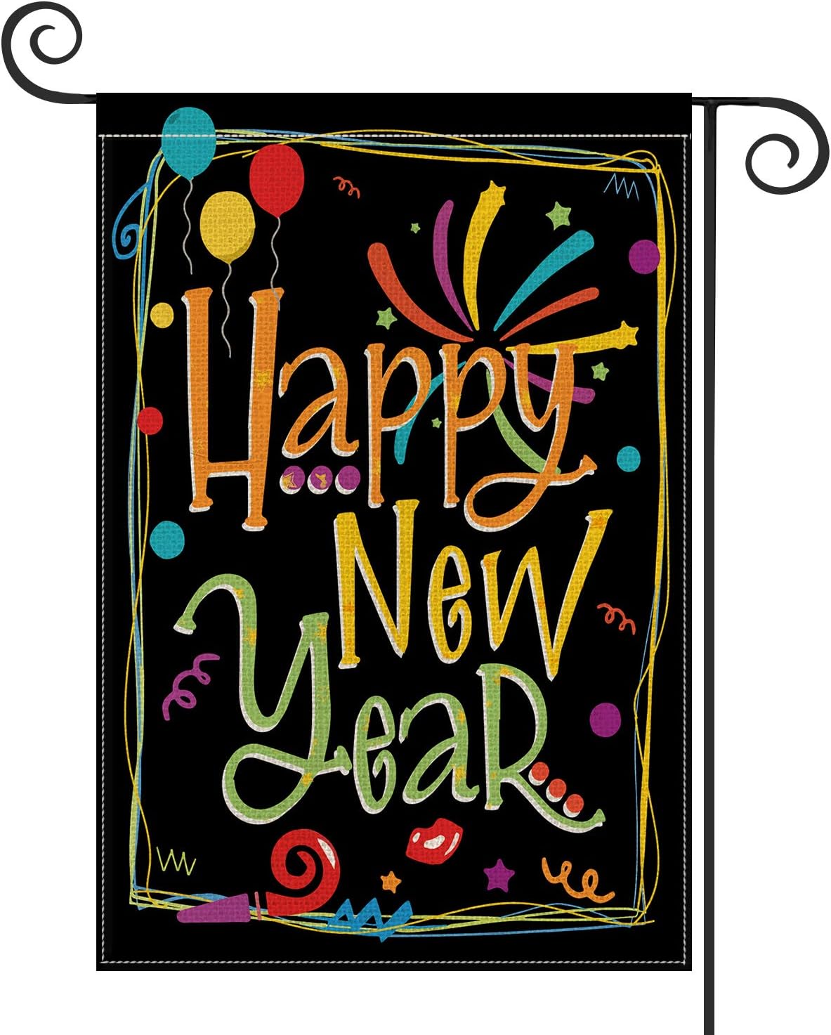 AVOIN Happy New Year Garden Flag Vertical Double Sized, Balloon Firework Celebration Party Yard Outdoor Decoration 12.5 x 18 Inch