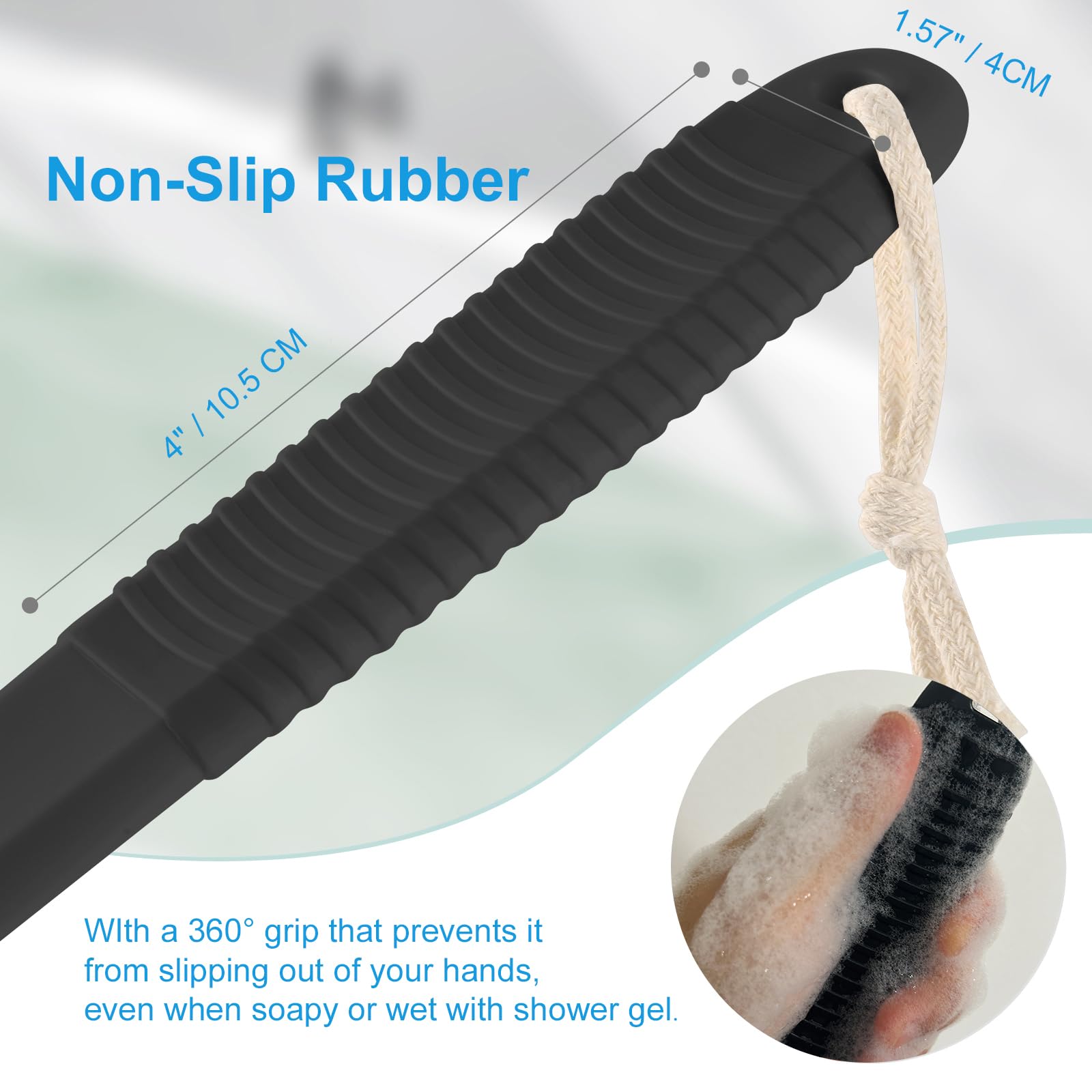 VANZAVANZU Back Scrubber for Shower Bath Brush with 17-Inch Long Anti-Slip Handle - Image 3