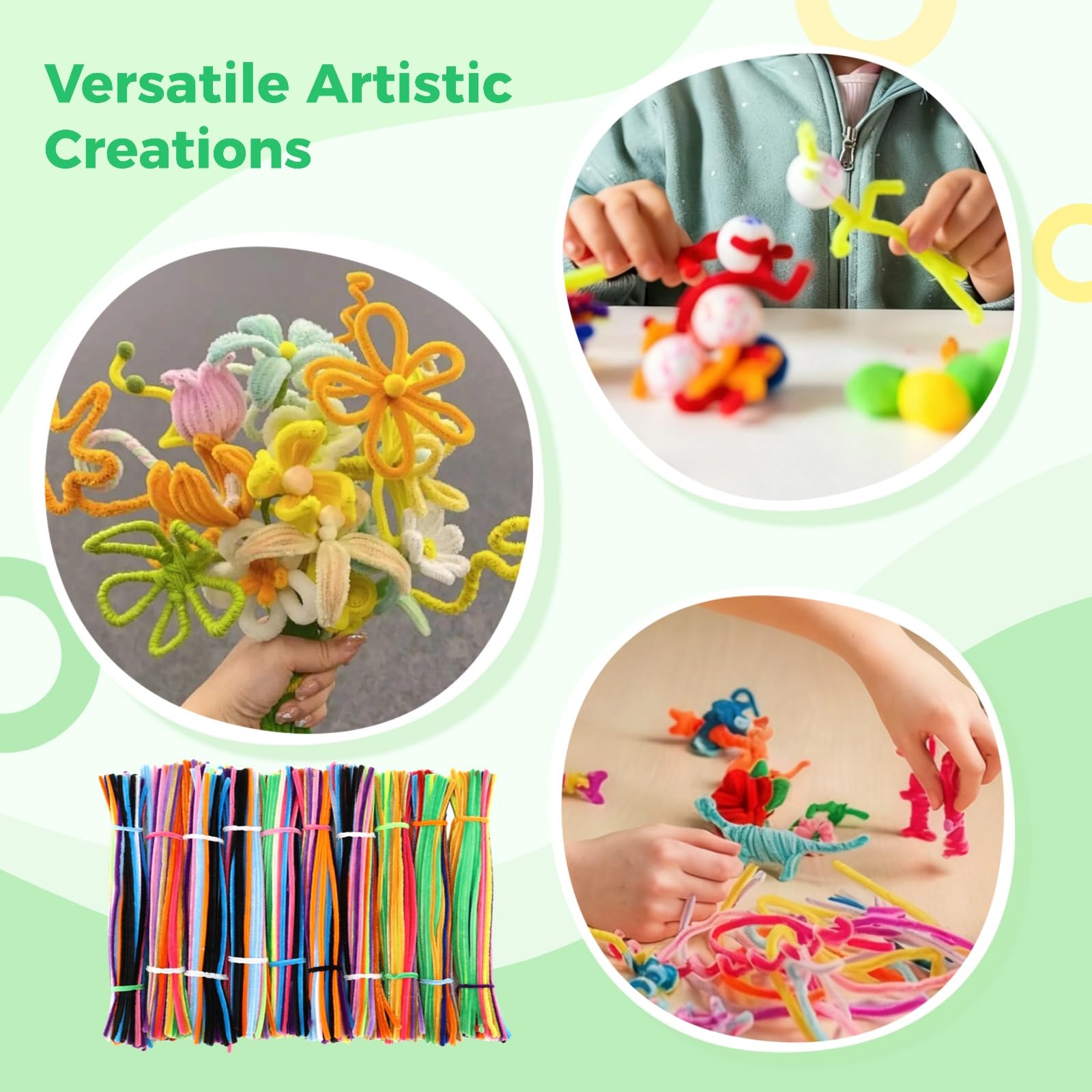 Lot de 1 000 cure-pipes en chenille de 30 cm, 20 couleurs de cure-pipes pour travaux manuels, nettoyeur de tuyaux en peluche pour projets artistiques, activités créatives des tout-petits