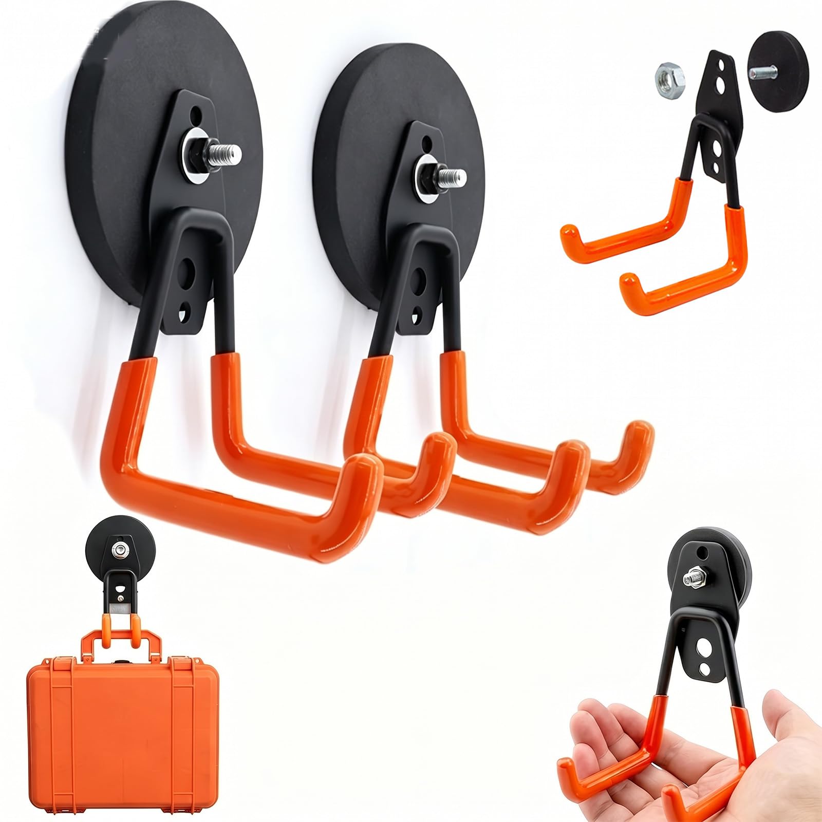 Heavy-Duty Magnetic Double-Claw Hook for Garage & Van Life, Heavy Duty Magnetic Hooks with Rubber Coated Non-Slip Base, Large Double Hooks for Organizing Tools, Garden Hoses, Drills，2：S