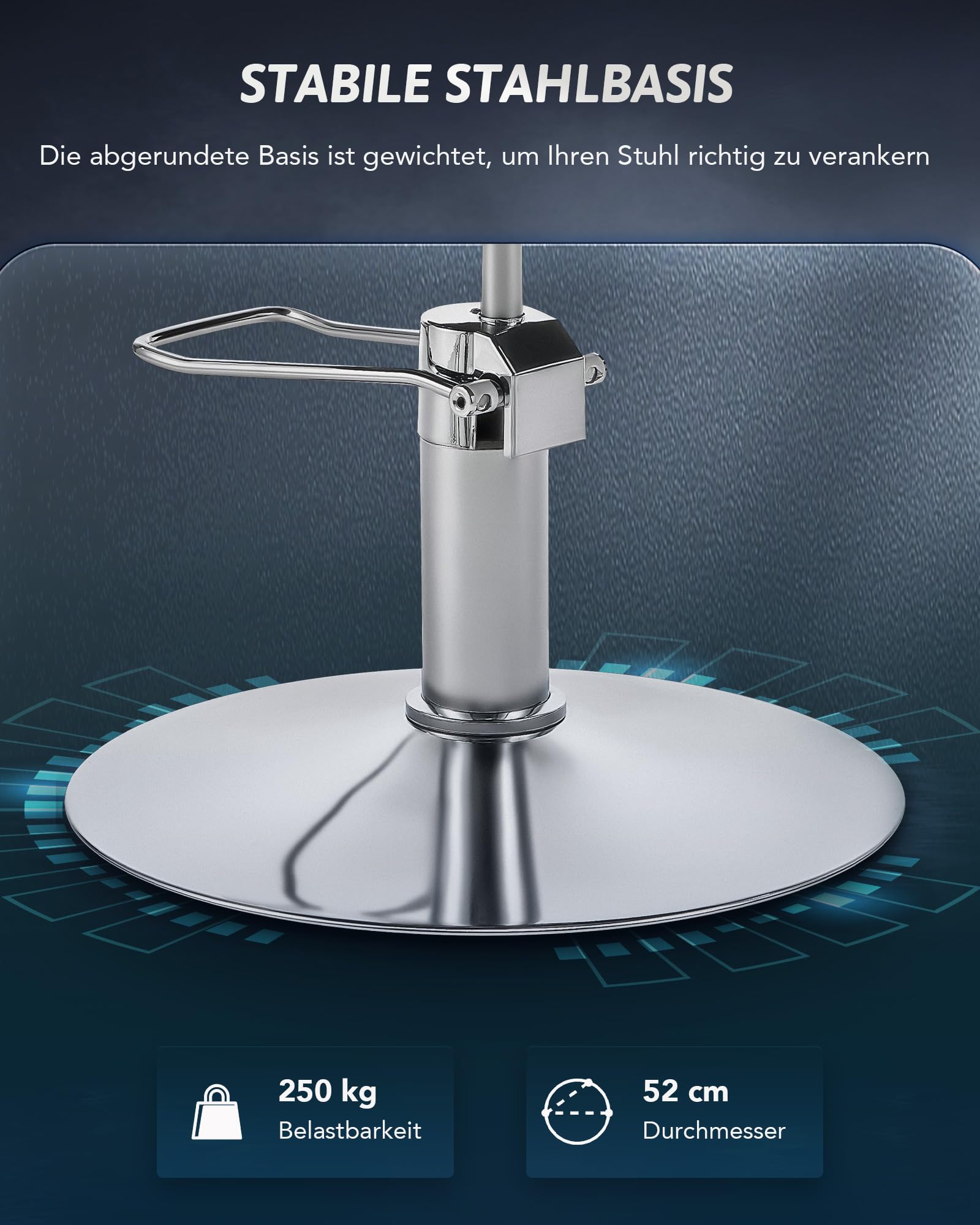 Friseurstuhl 360° Drehbar 15cm Höhenverstellbar 250kg Tragkraft Hydraulischer Barberstuhl mit Stahlsockel
