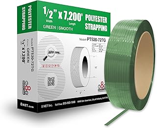 8NET 1/2' Width x 7200 Length Polyester PET Strapping, Thickness: 0.020', Break Strength: 600 lbs, Core: 16x6' (Green) - Medium Duty