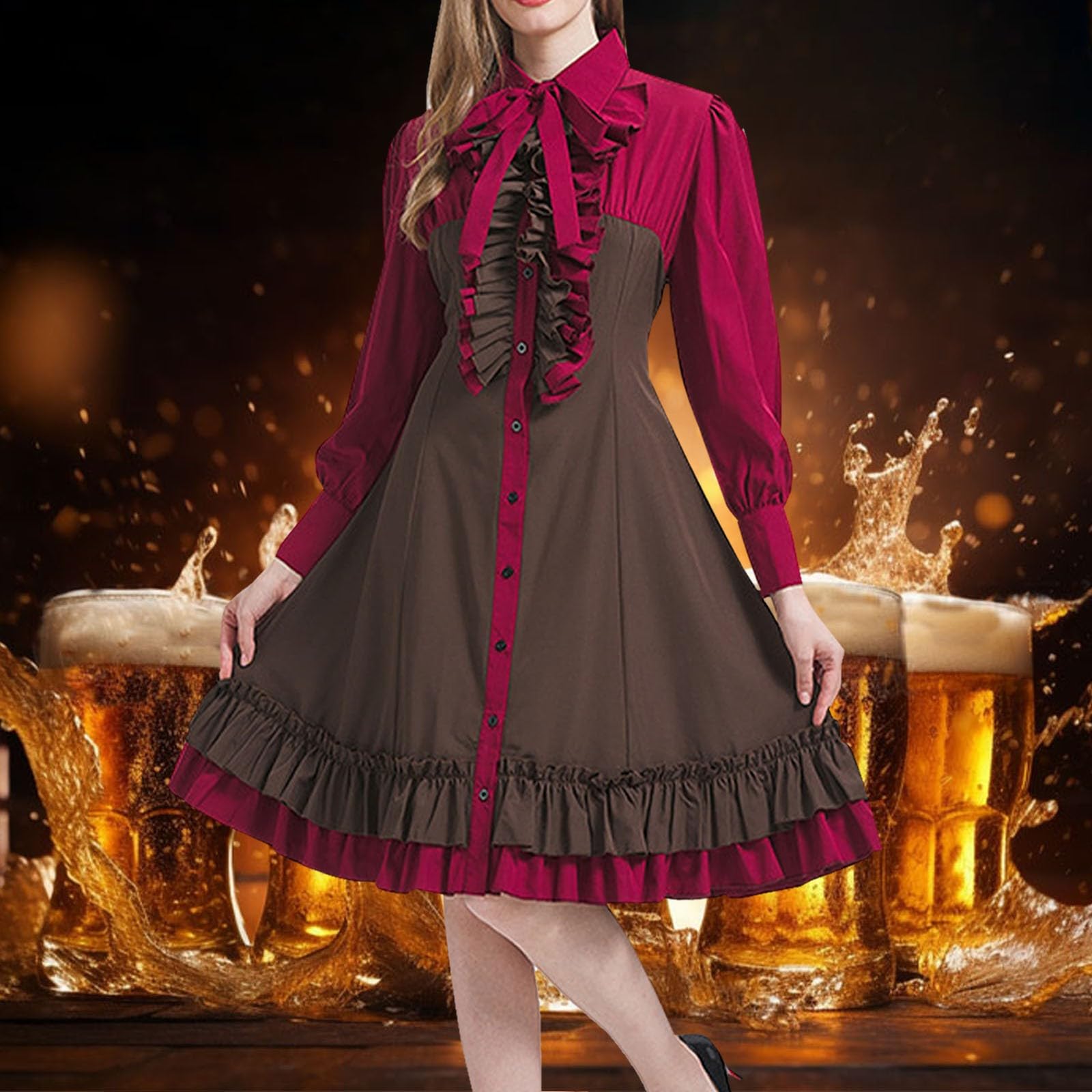 2025 Elegante vestido de cosplay, disfraz gótico de lolita con mangas largas de encaje, detalle de lazo para fiesta, Halloween, evento formal, disfraz de dinosaurio inflable, disfraz de Halloween