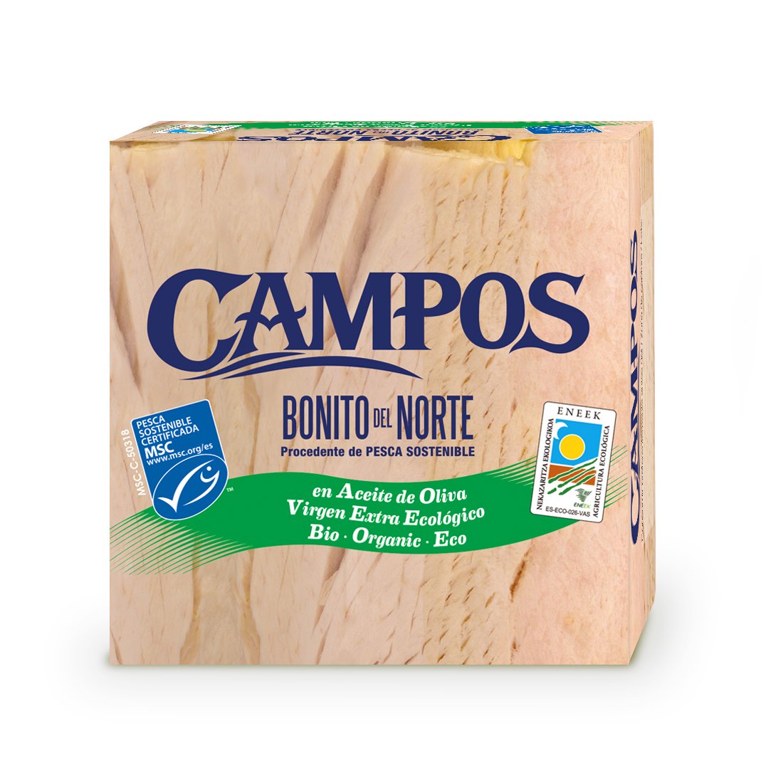 CAMPOS, Conserva de Bonito del Norte de pesca certificada MSC en aceite de oliva virgen extra ecológico - pack de 6 latas de 160 gr.