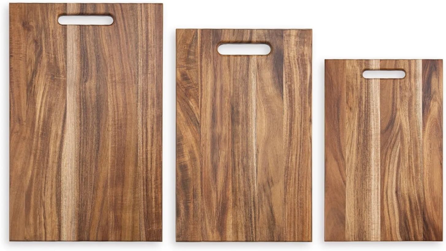 Portable Solid Wood Cutting Boards Rectangle Natural Color Kitchen Chopping Board With Handle Smooth Block Tool(3PCS)