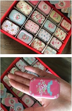 Ximimark 4Pcs Mini Flower Tin Trinket Jewelry Coin Box Tinplate Storage Case Small Rectangular