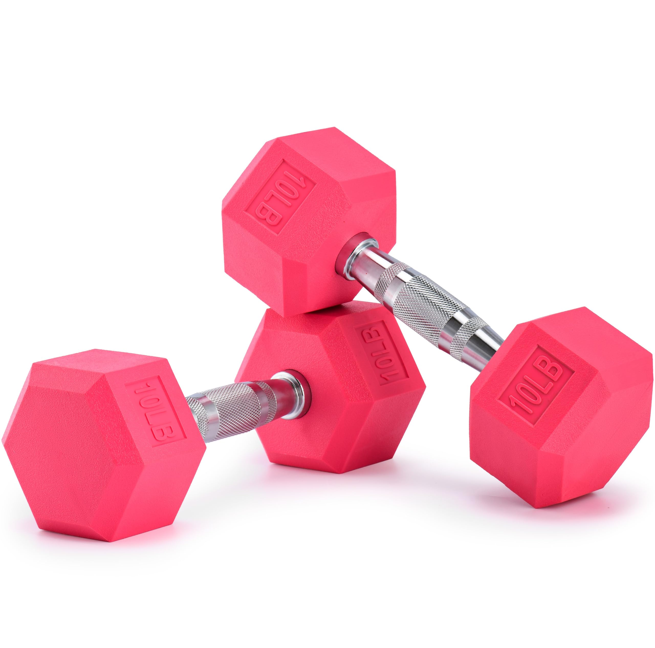 Portzon Weights Dumbbells Pink Colors Compatible with Set of 2 Neoprene Rubber Dumbbells 1-15 LB Anti-Slip Anti-roll Hex