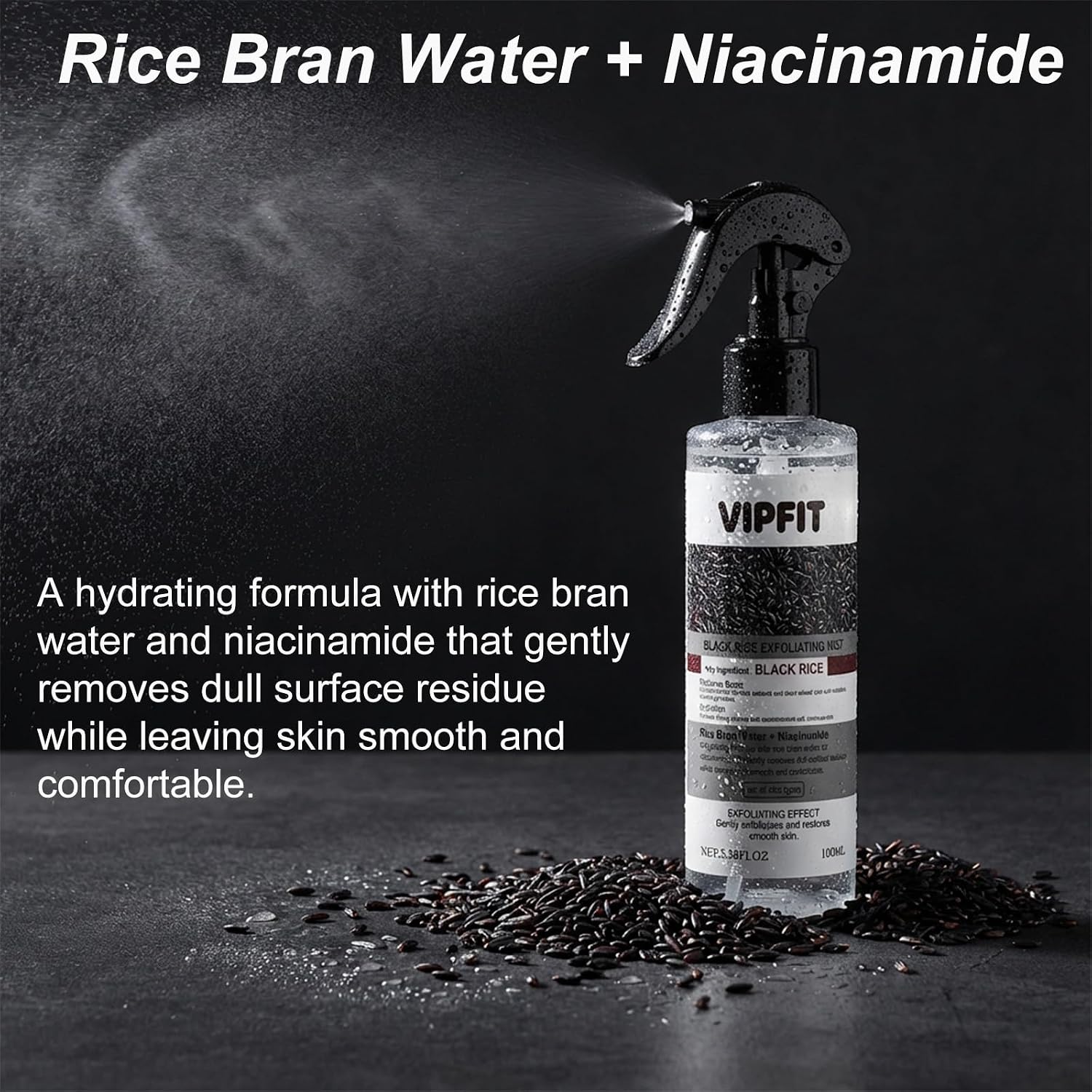 Rice Exfoliating Mist Set for Face & Body – Black Rice Exfoliant & Rice Exfoliator for Face Duo, Gentle Hydrating Skin-Smoothing Sprays with Niacinamide & Hyaluronic Acid, 2 × 100ml / 3.4 fl.oz