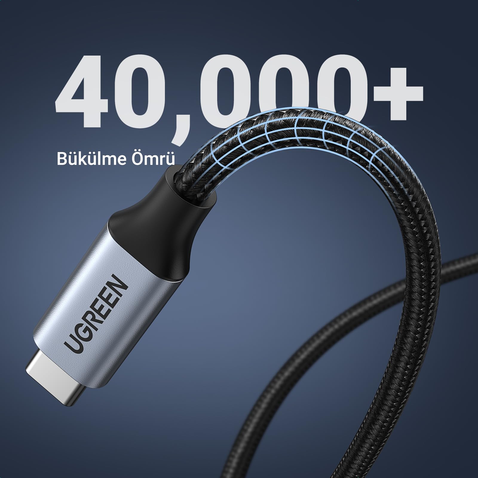 Ugreen Gen2 100 W Thunderbolt 3 Type-C to Type-C Örgülü Uzatma Kablosu 50 cm