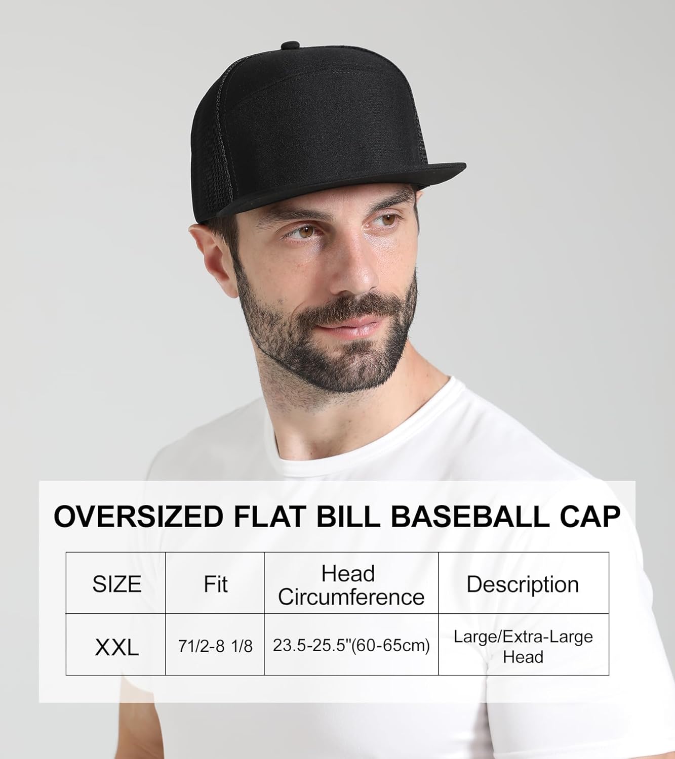 Oversize XXL Blank Flatbill Mesh Snapback Cap Extra Large 6 Panel Camper Style Hat for Men Big Head 23.6"-25.6" - Image 2
