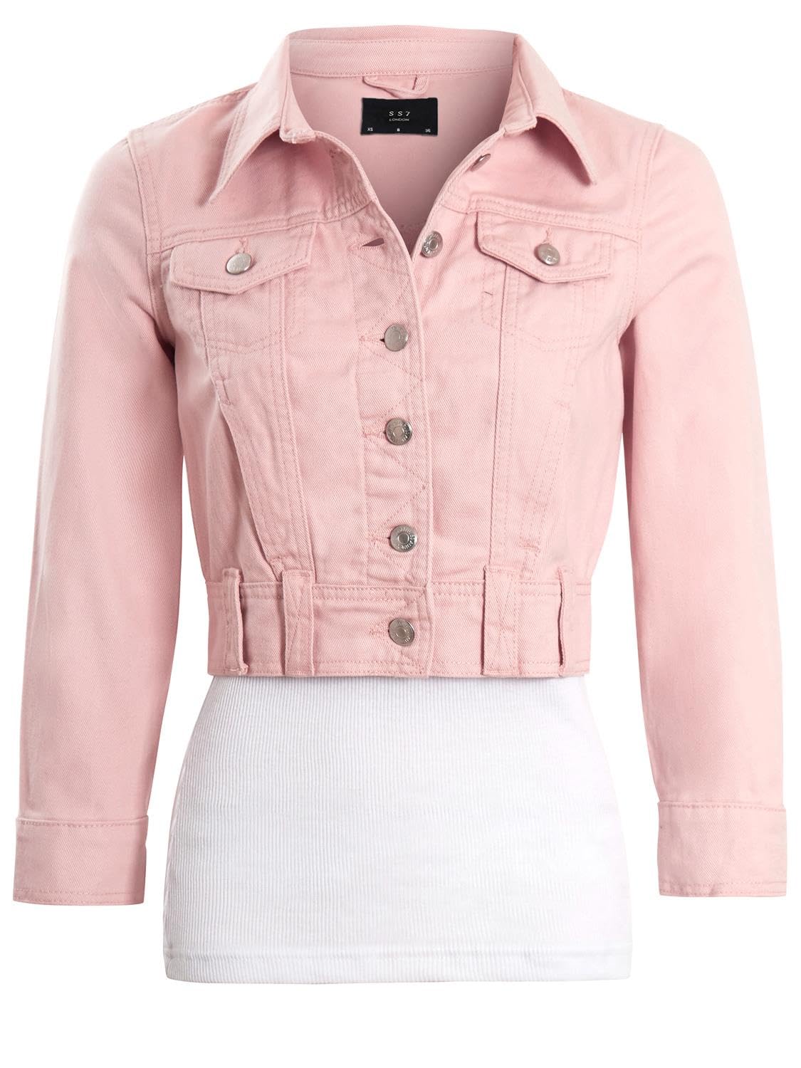 Ss7 Women's Pale Pink Short Length Denim Jacket In