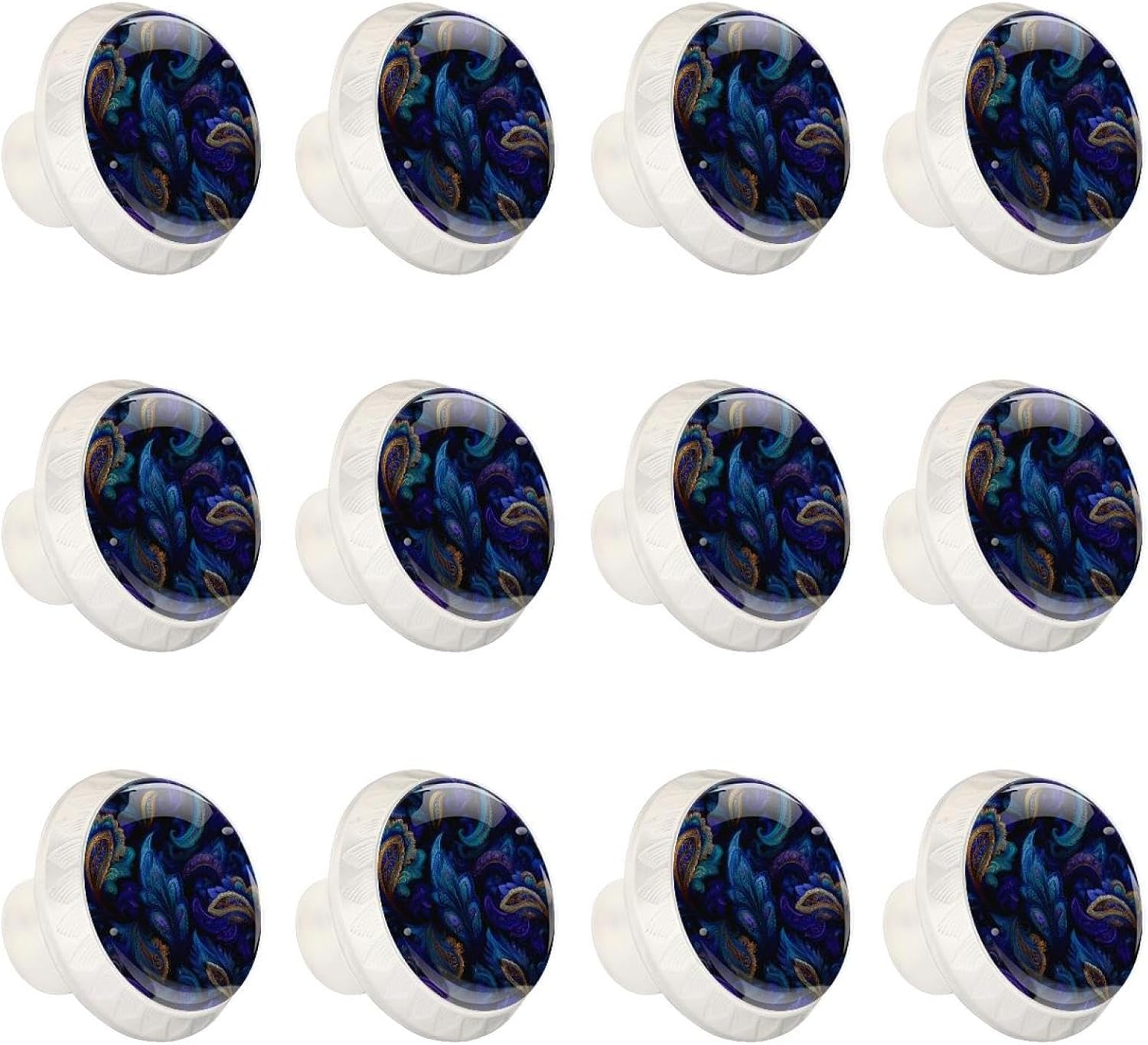 Swirls Floral Elements Ornamental (2) Crystal Glass Decorative Cabinet Knobs, Premium Drawer Pulls with Screws for Kitchen Cabinet Bathroom Dresser Wardrobe