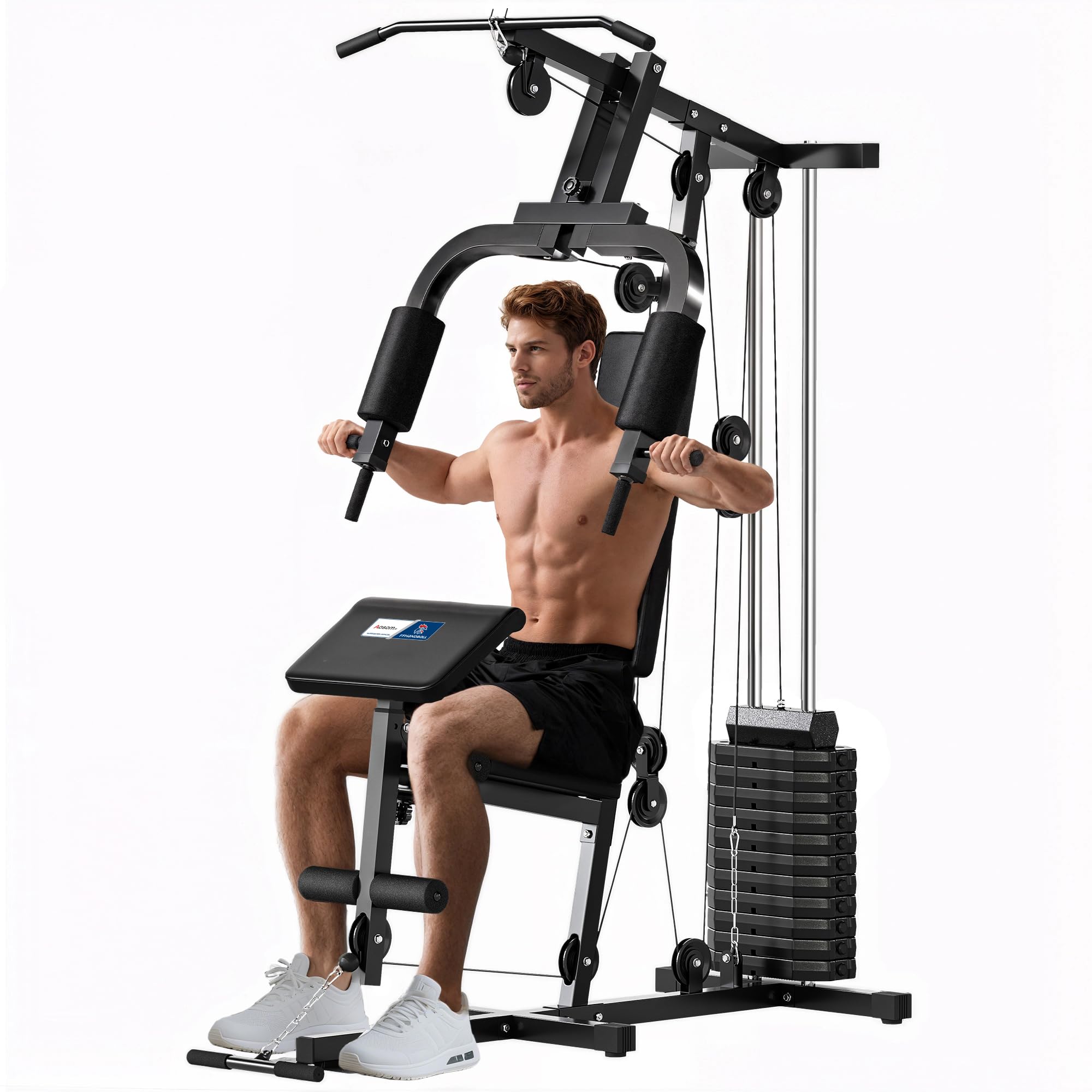 HOMCOM Station de Musculation Fitness - Collaboration Aosom.​FR x FFHandball - avec 12 Blocs de Poids de 5,​5 kg entraînement Complet - 135 x 103 x 210 cm