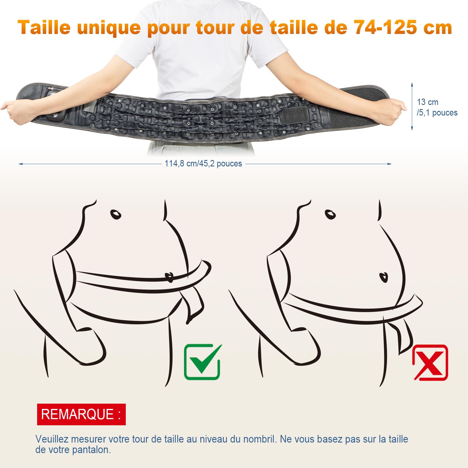 HONGJING Ceinture de décompression dorsale avec chauffage et massage pour un soulagement instantané des douleurs dorsales - Ceinture de soutien dorsal gonflable, taille unique pour les tailles 29-49