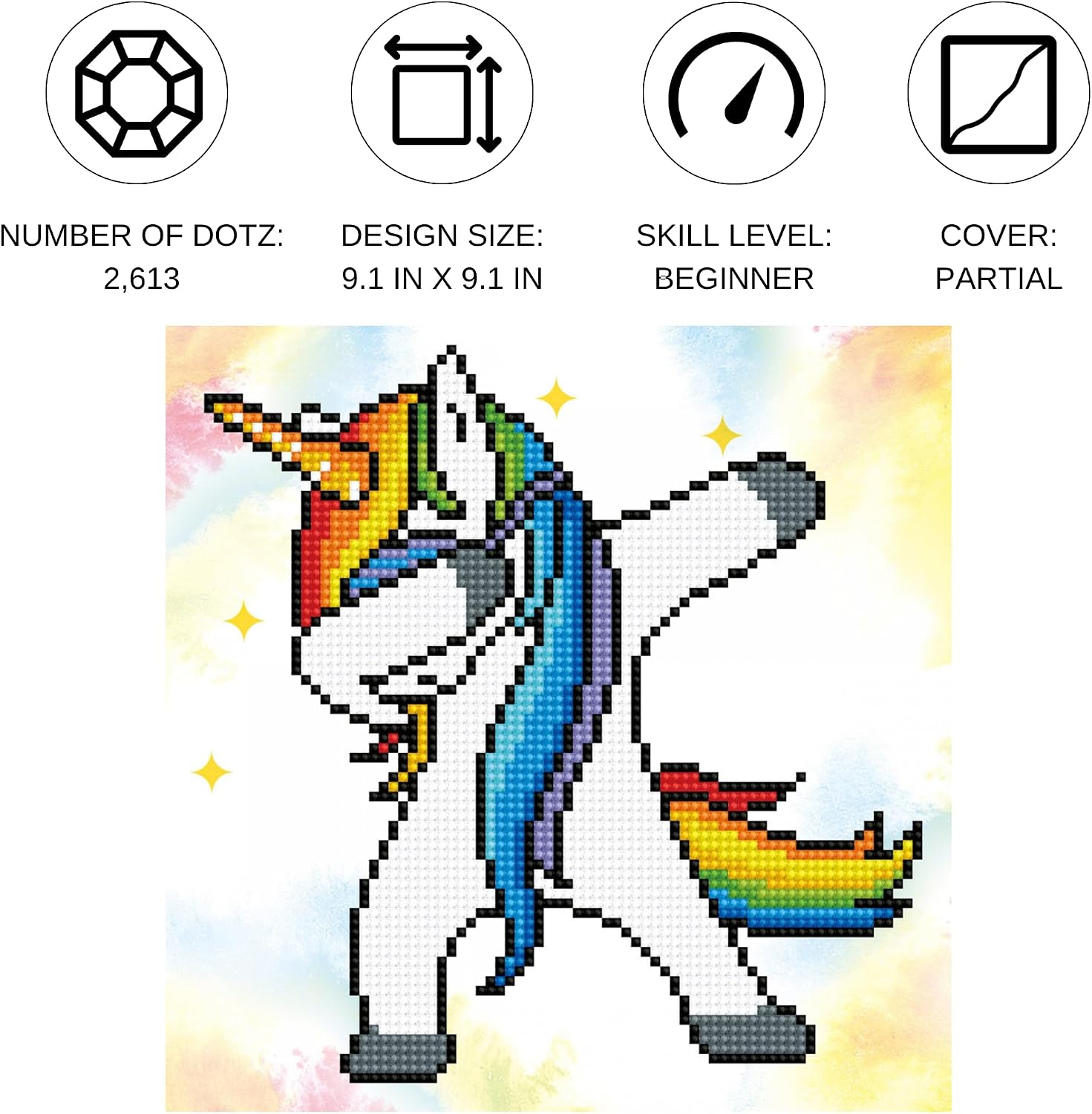 DIAMOND DOTZ Dotzies Uni Dab Diamond Painting Kits for Kids - Diamond Art Kits a Relaxing Creative Craft Kit with Dotz Gems 9.1"x9.1"
