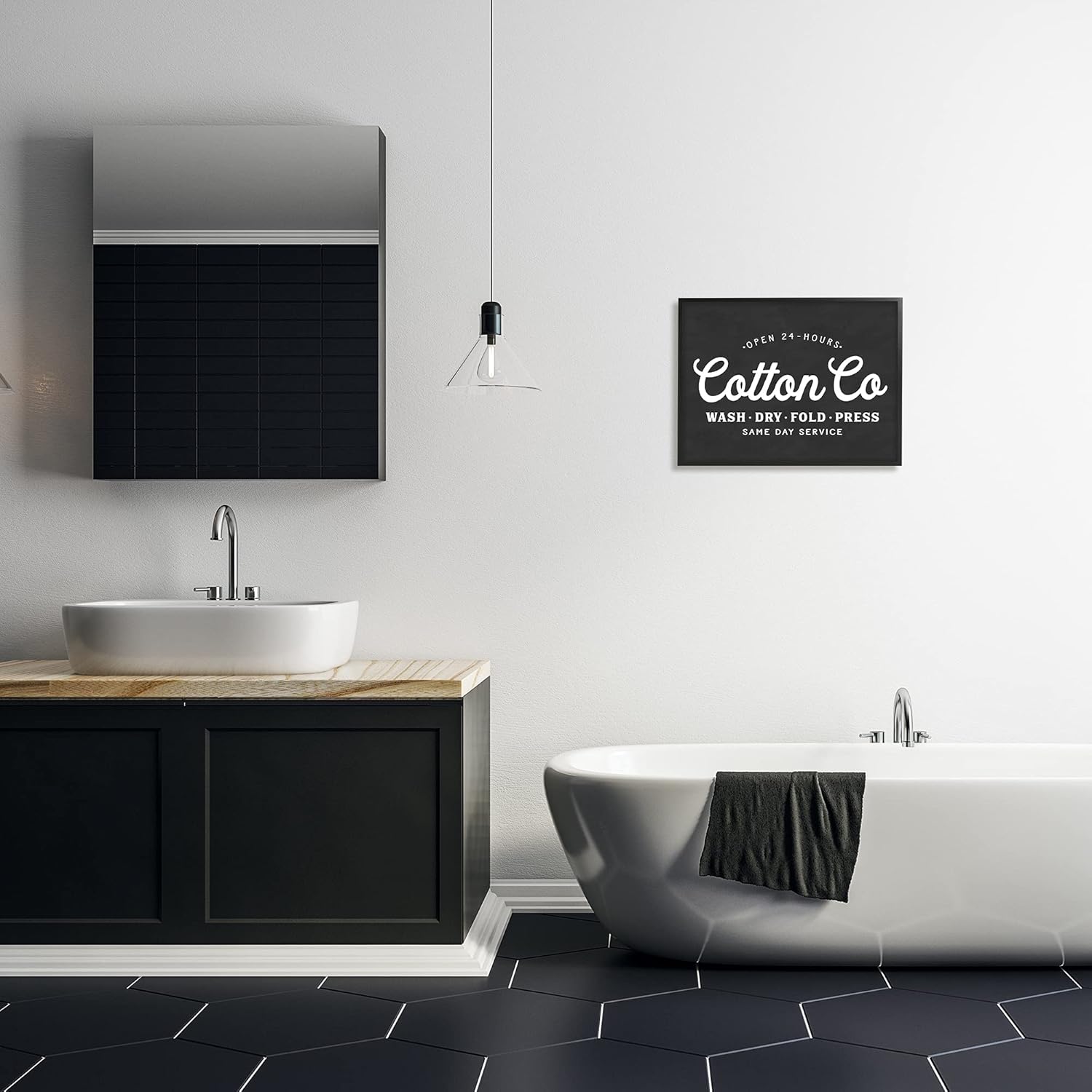 Stupell Industries Cotton Co. Laundry Room Sign Black Minimal, Designed by Lettered and Lined Canvas Wall Art, Grey