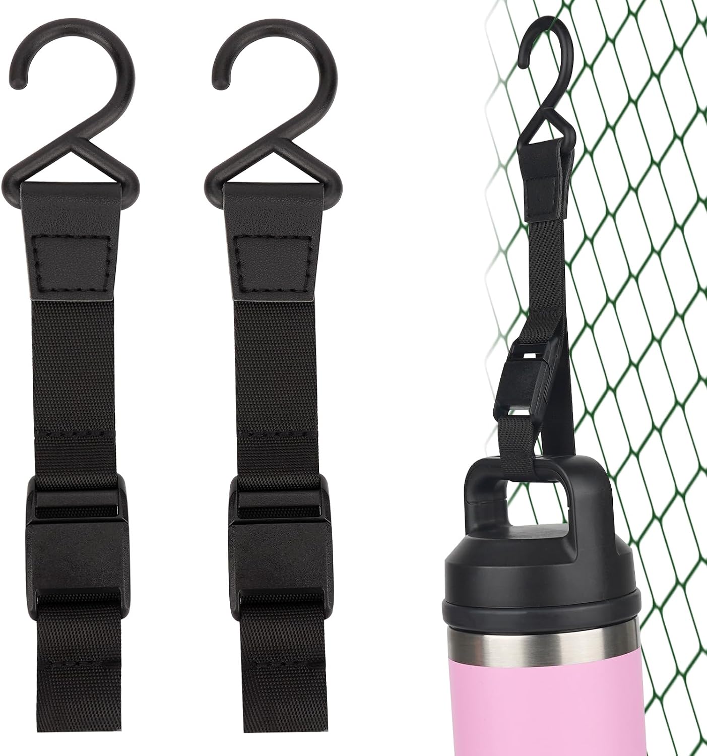 Linkidea 2 Pack Fence Hooks for Water Bottle, Compatible with YETI Rambler Bottle 18oz/26oz/36oz/46oz/64oz, S Shaped Hook Hanger Magnetic Buckle for Outdoor Sports Camping