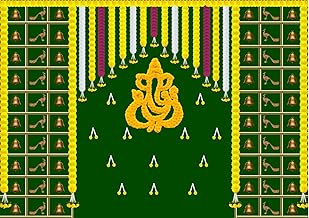 Decoration Backdrop 5x7 ft – Traditional Marigold Flower Garlands Digital Print Cloth Banner, Reusable Green Festival Background for Ganpati, Pooja, Housewarming & Stage Decoration (BD 39)