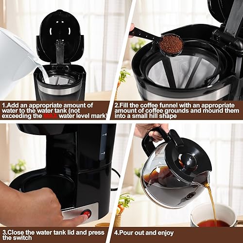Miniatura 8 de Cafetera de goteo de 10 tazas, cafetera antigoteo de un solo toque con jarra de filtro reutilizable, para mantener el calor, cuchara, cafetera,