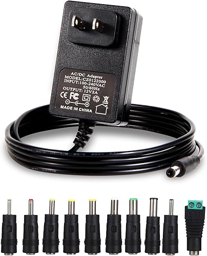 Cargador adaptador de corriente de 12 V 2 A, fuente de alimentación regulada de 12 V, CC en 12 voltios, cable de alimentación de 2000 mA con 10