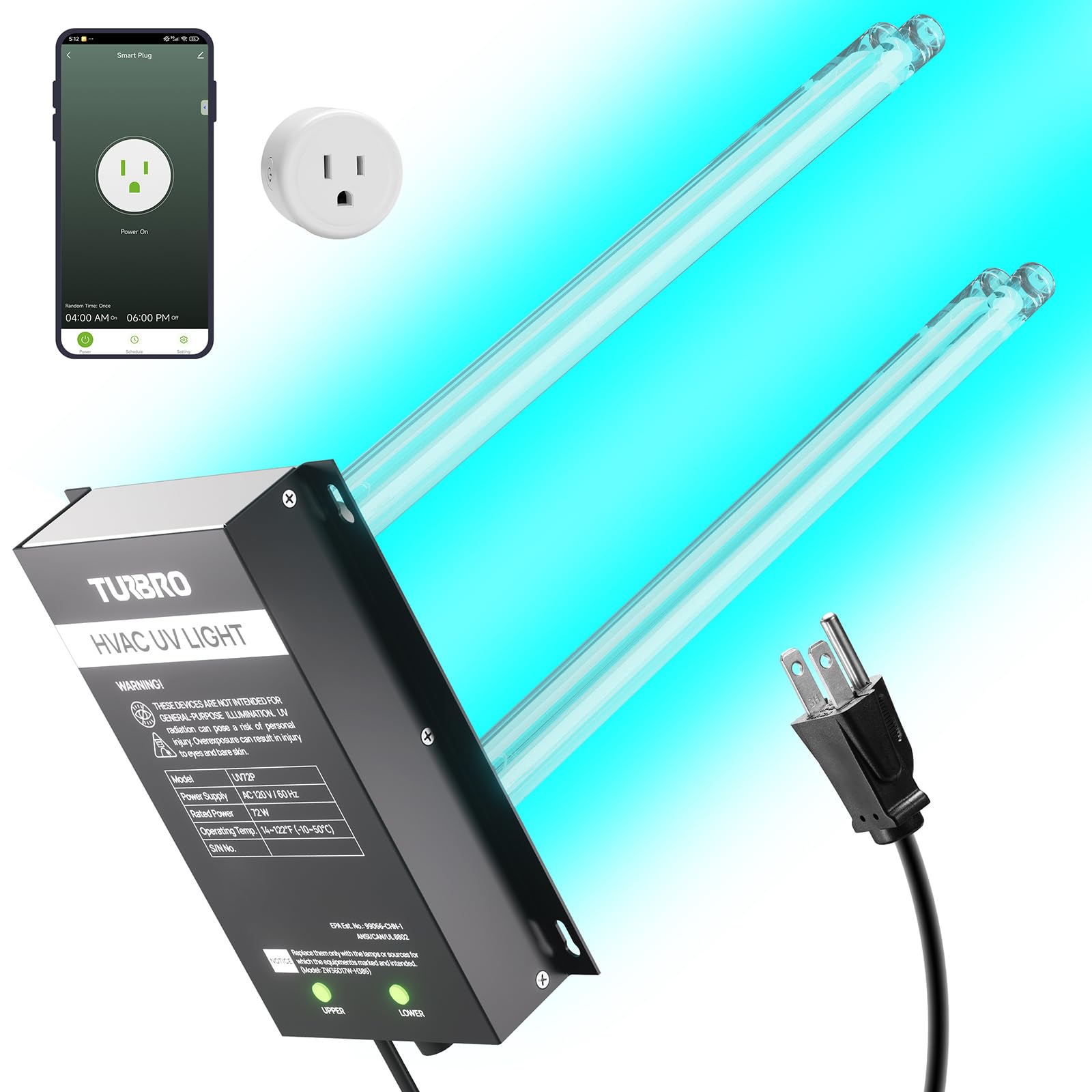 TURBRO 72W HVAC UV Light with Smart Plug UV72PW