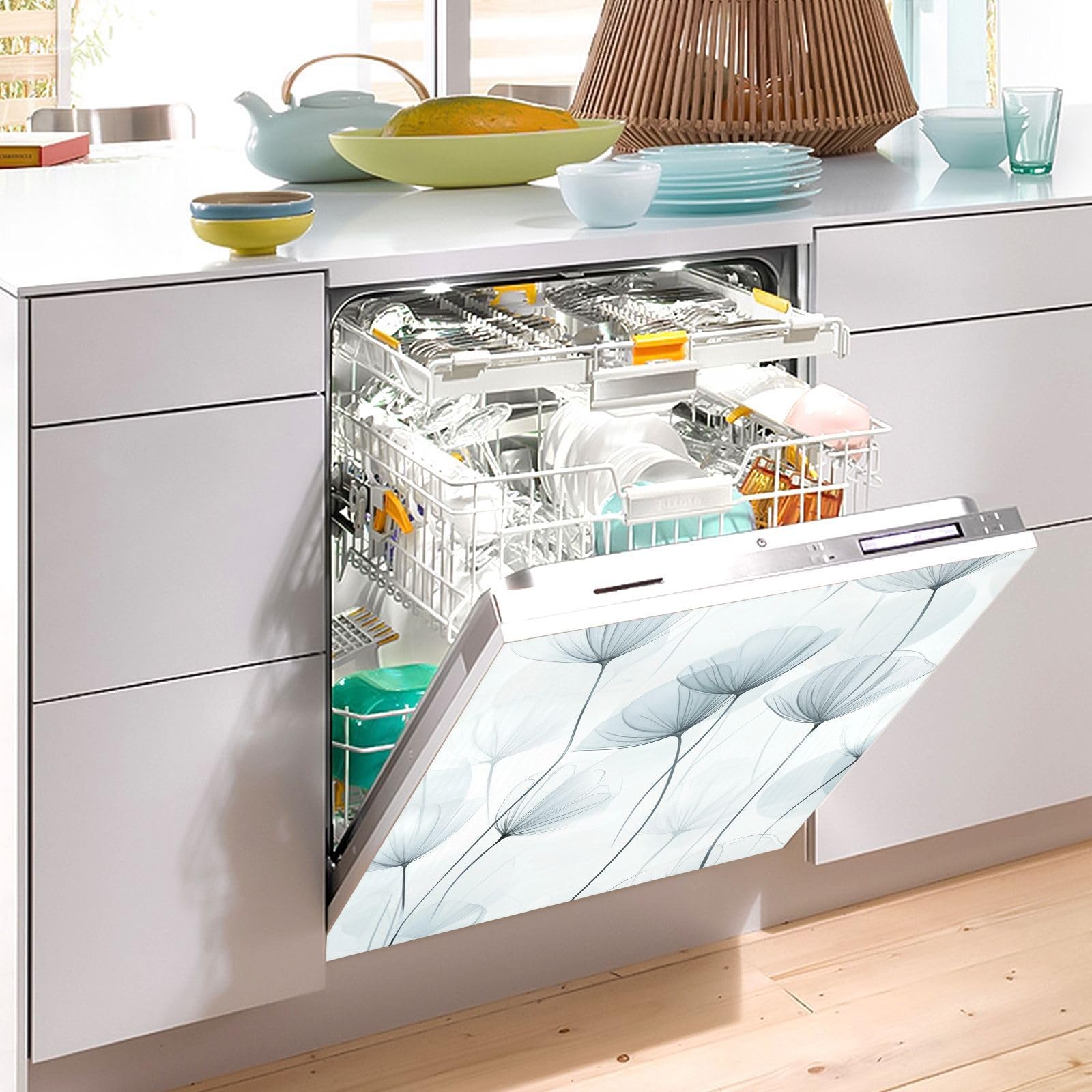 58,42 x 58,42 cm Couvercle magnétique décoratif pour lave-vaisselle en forme de pissenlit pour porte avant