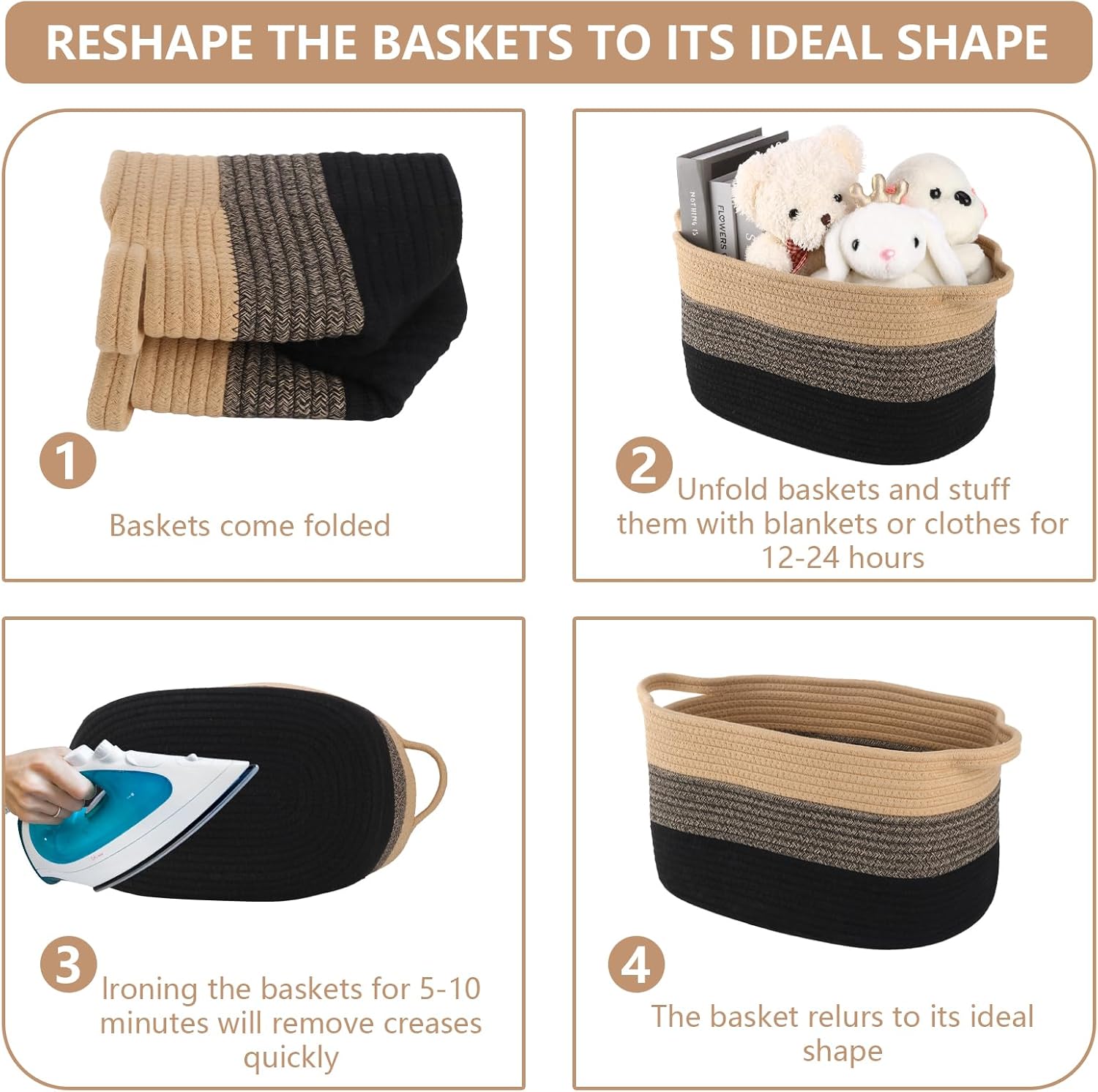 Cotton Rope Braid Storage Basket for Baby Carrier Toy Storage Bag Gift Basket for Kids Laundry Basket Baby Blanket Storage Measures 15x10x10 inches. (Brown Brown)