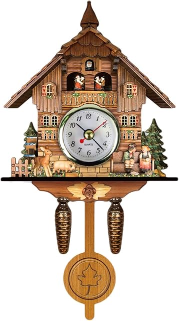 Verve Jelly Cuckoo Clock Traditional Black Forest Chalet Clock Handcrafted Quartz Clock Wall Decor,Vintage Pendulum Clock for Bedroom Living Room School Office
