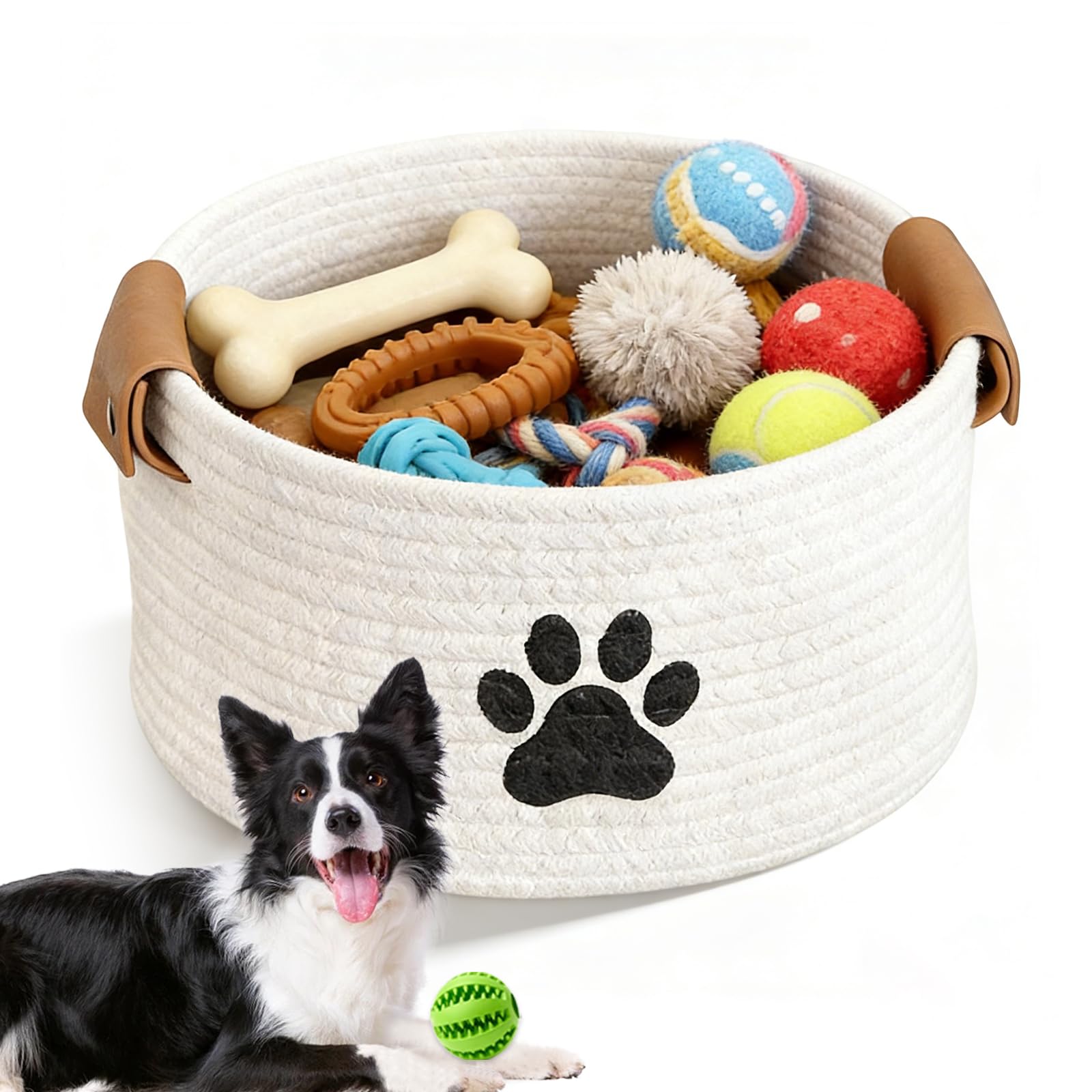 MHYMX Dog Toy Basket, Dog Toy Box 34 X 24 X 21cm Large Pet Toys Storage Boxes Puppy Blanket Basket with Handle Personalised Cotton Rope Organizer Baskets for Living Room Laundry Bedroom