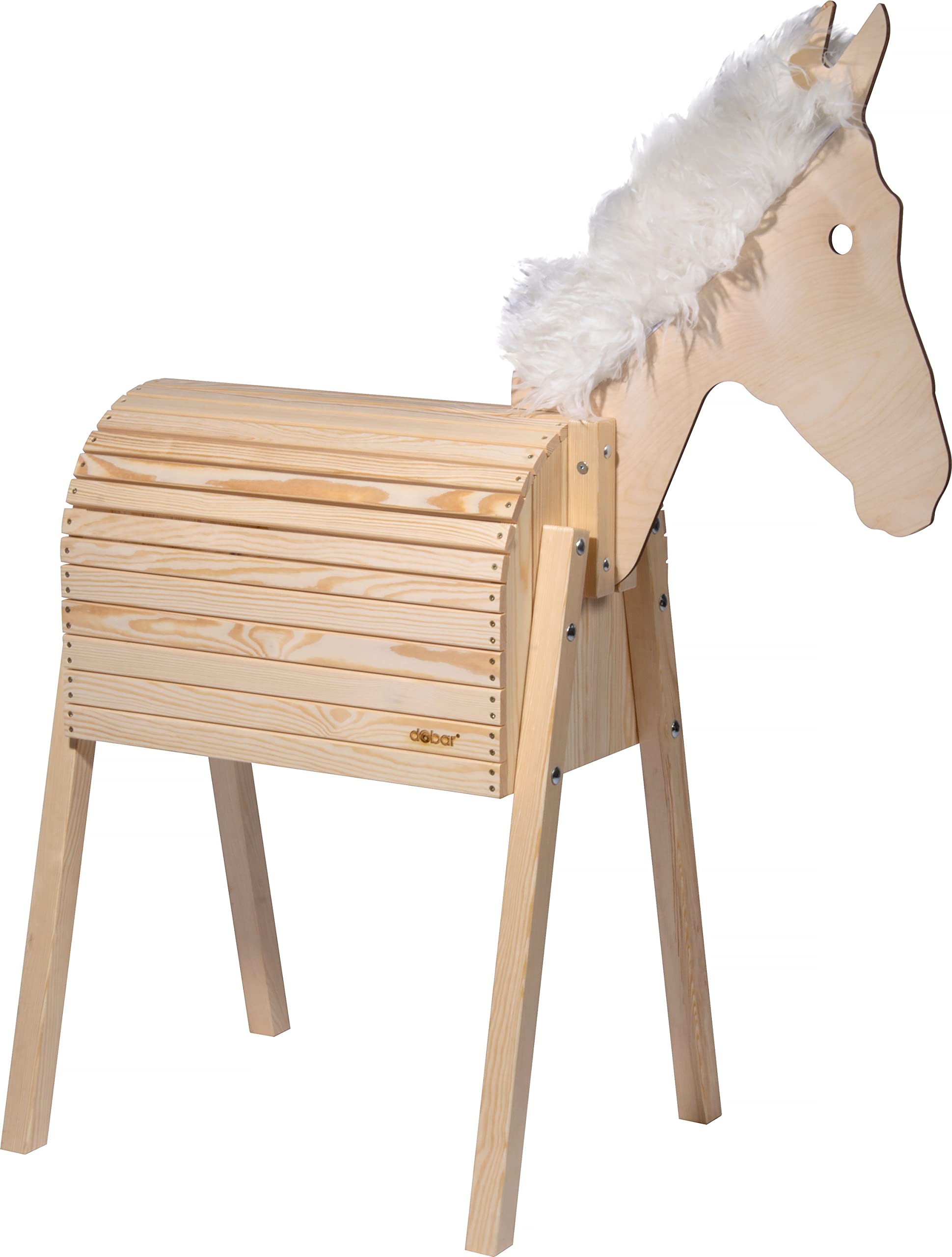dobar® 94325FSCe duży drewniany koń Amadeus, z litego drewna, koń ogrodowy dla dzieci, konik do zabawy, 108 x 48 x 137 cm, kolor naturalny