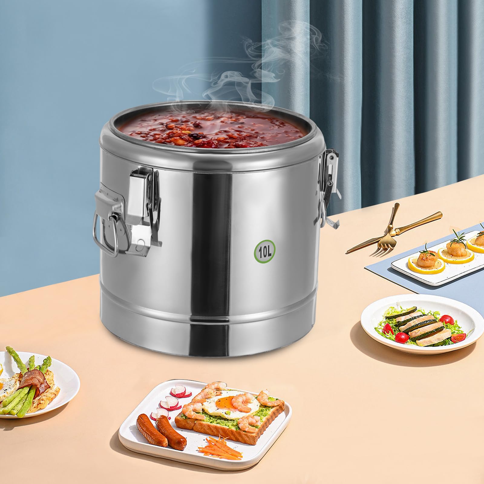 Thermobehälter für Essen Thermoschüssel Thermobox Eimer mit Deckel Thermoskanne Thermos Edelstahl Isoliert Eimer, Versiegelter Isolierter Suppenbehälter mit Deckel und Griffe, 10L