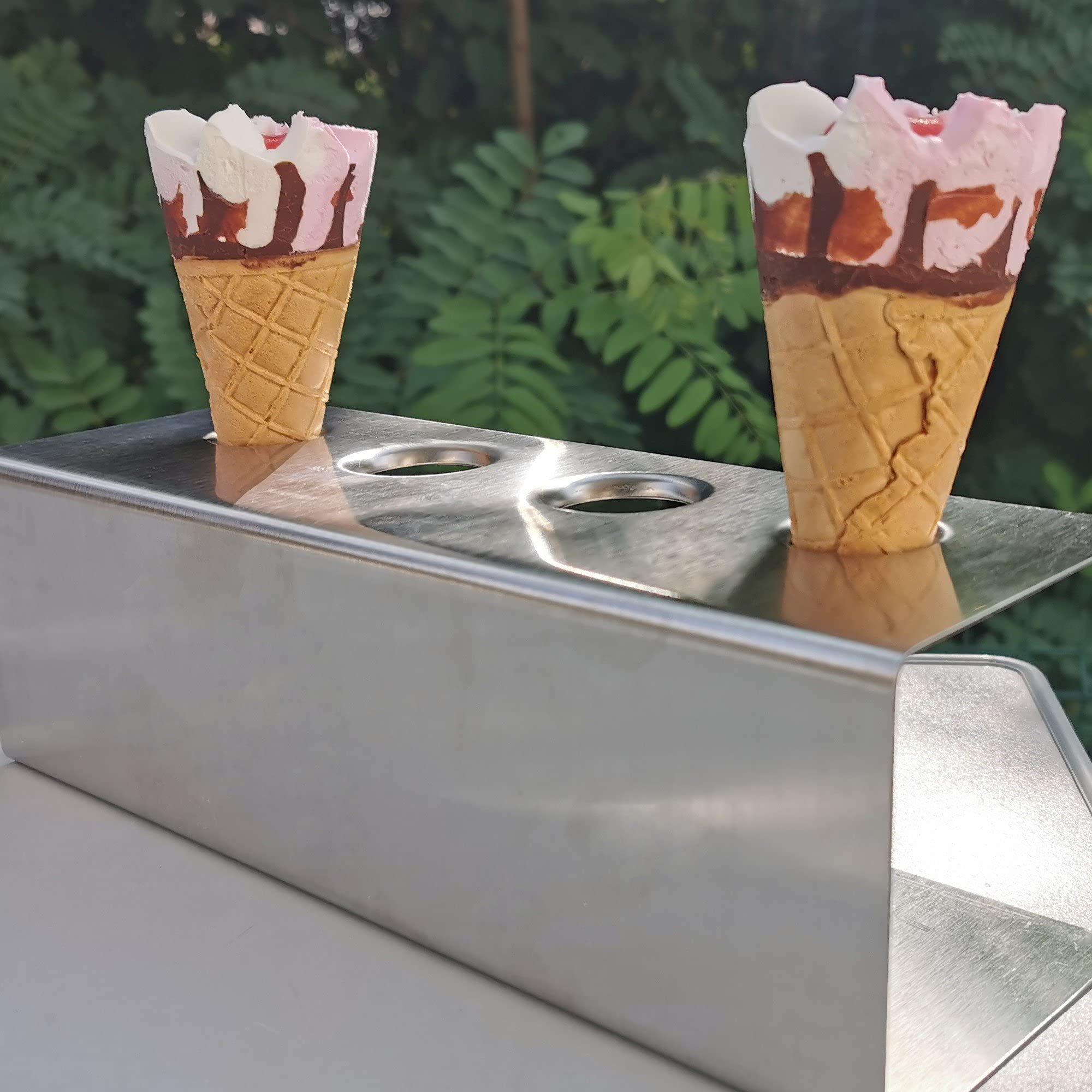 Acier inoxydable – Cornet de glace gaufre gaufré support de glace avec 4 trous 2 x 26 mm, 2 x 31 mm,
