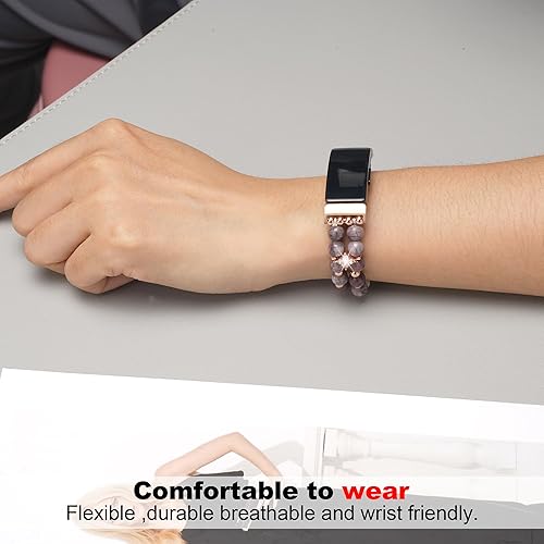 Miniatura 3 de Compatible con Fitbit Inspire HRInspire 2 & Inspire Bandas para mujeres y niñas, pulsera elástica hecha a mano con perlas de moda para Inspire
