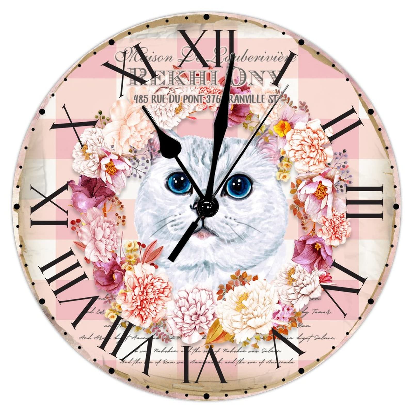 Horloge murale vintage en PVC à motif écossais pour décoration murale de chambre