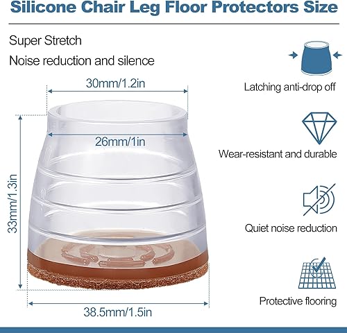 Miniatura 2 de Paquete de 100 protectores de suelo para patas de silla, fundas de silicona para proteger suelos de madera dura, tapas de patas de silla, fundas