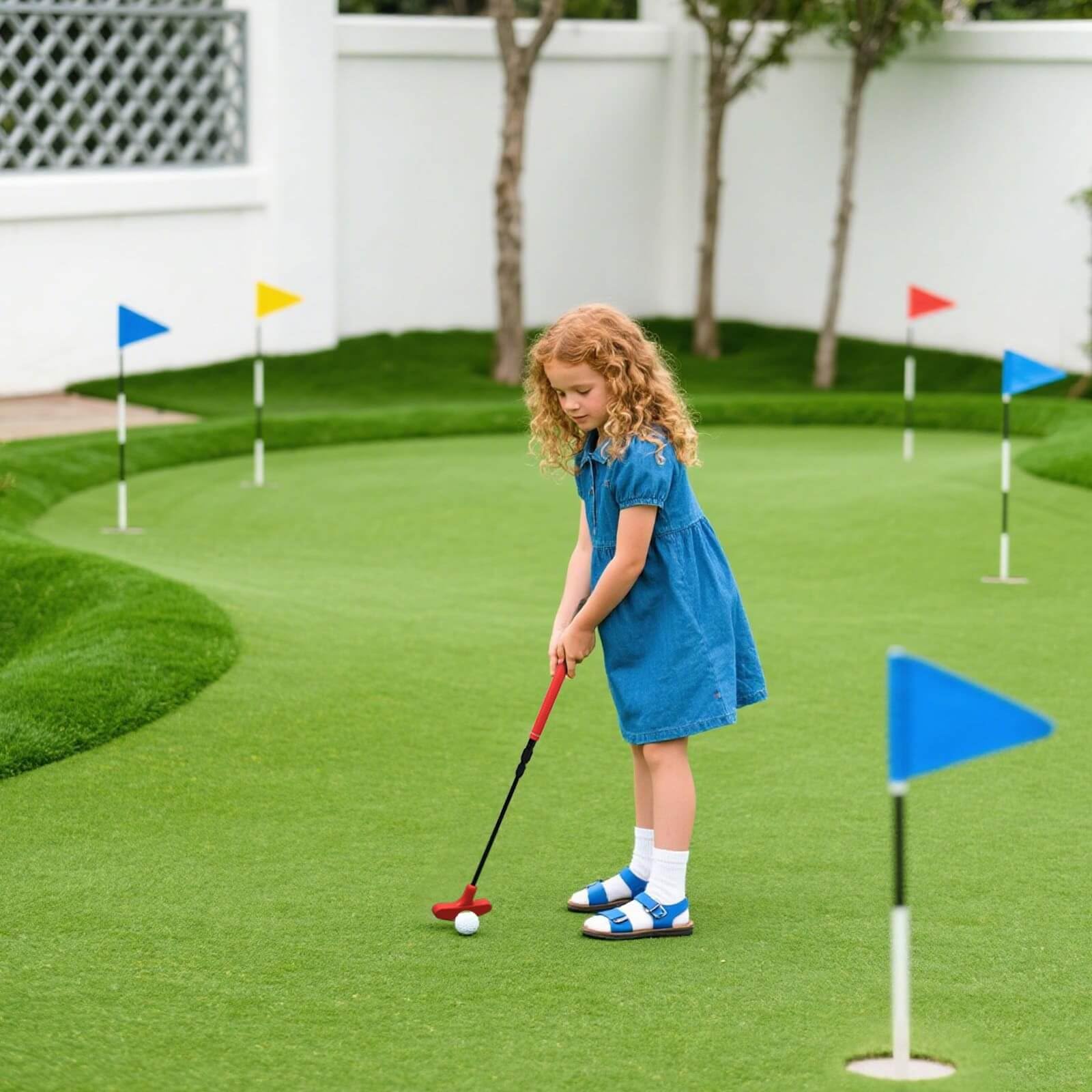 Verstellbarer Golf Putter Set (Rot & Blau) - Beidhändig für Links- & Rechtshänder, Mini Golfset, Professionelle Golf Trainingshilfen & Golf Zubehör für Kinder & Junioren