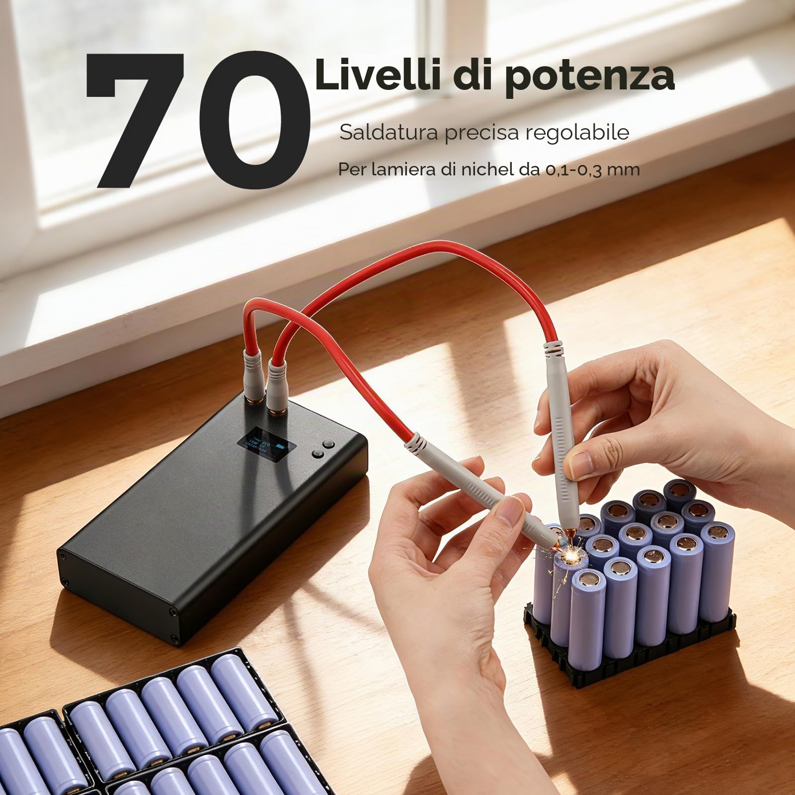 Bonvoisin Saldatore a Punti, con 11000mAh Batteria Ricaricabile, 70 Marce Regolabili, per Strisce di Ferro/Acciaio Inossidabile/Nickel da 0,1-0,3mm, con Penna per Saldatura da 40cm (EU)