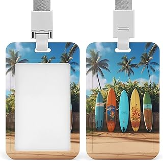 Surf's Up Surfboard ID Badge Holder, Vertical Badge Reel Clip with Lanyard, Durable Card Protector for Office, Nurses, Employees, Secure Reel Keychain for Access Passes, Work Cards