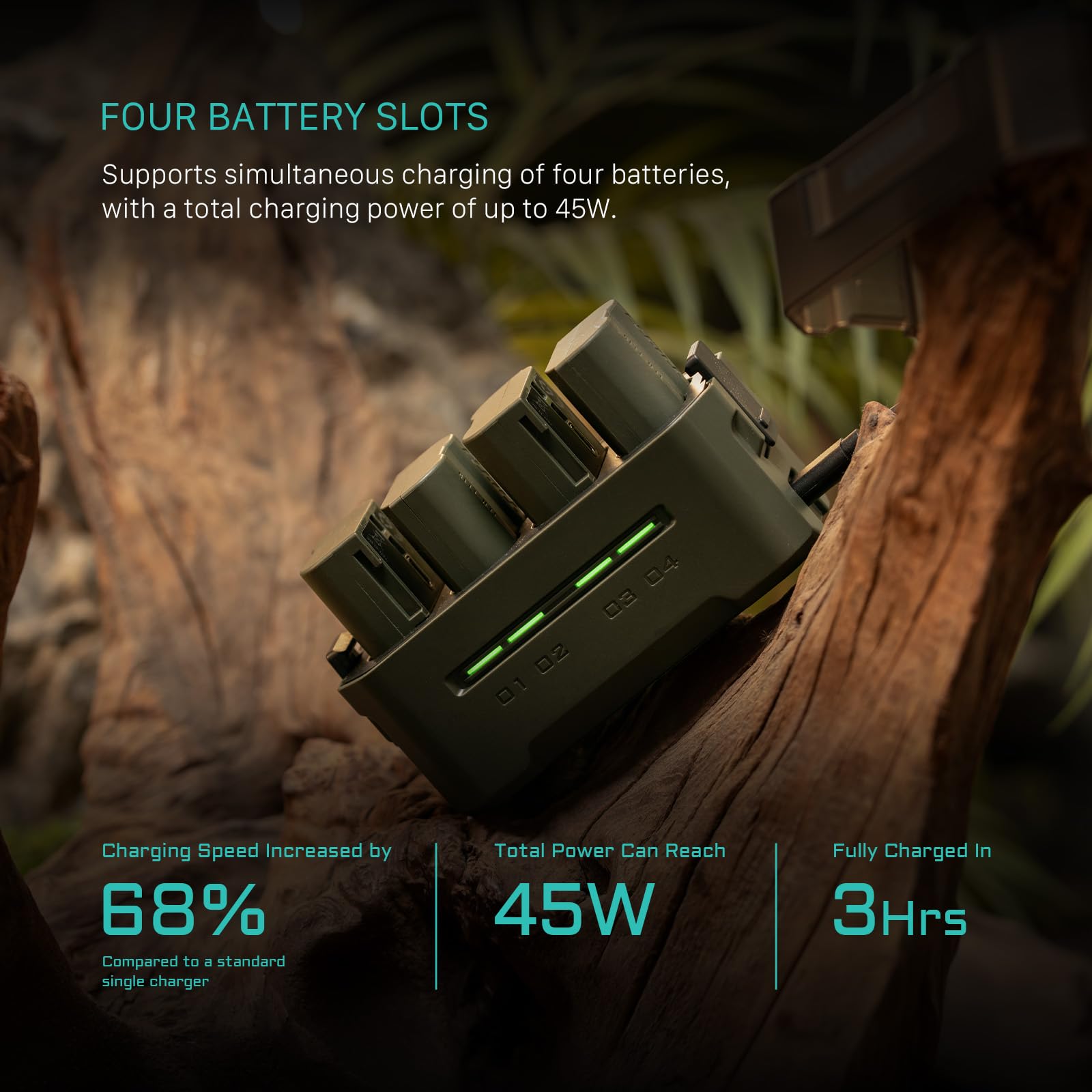 Tilta EN-EL15 - Stazione di ricarica portatile – verde | carica 4 batterie w/USB-C PD 45W ricarica rapida | compatibile con Nikon Z8, Zf, Z7II, Z6II, Z7, Z6, Z5, D850, D810, D750, D610, D500, D7500
