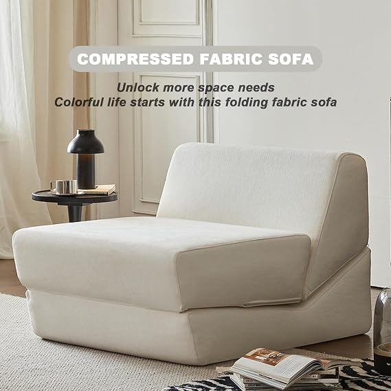 Compressed Boneless Couch Bed 1-2 Seater Sofa with Soft Cushions Modular Couches Modern Foldable Design - Easy Assembly for Living Room Bedroom Apartment Off-White 31.5 * 39.4 * 25.6in