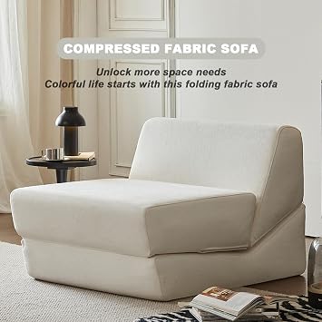 Compressed Boneless Couch Bed 1-2 Seater Sofa with Soft Cushions Modular Couches Modern Foldable Design - Easy Assembly for Living Room Bedroom Apartment Off-White 31.5 * 39.4 * 25.6in