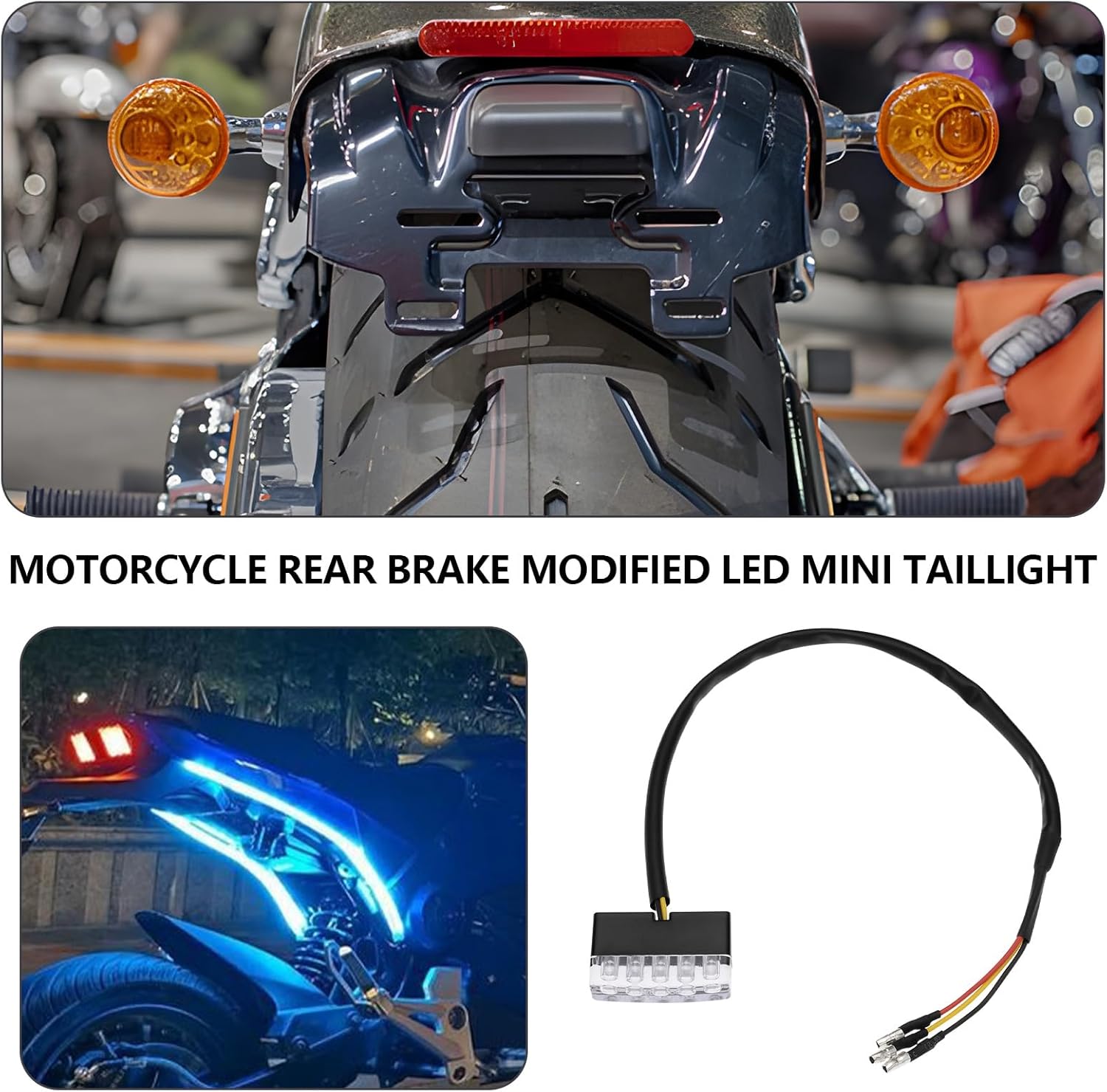 12V Motorcycle Rear Brake Light Tail Light Motorcycle Rear Brake LED Tail Light Wire Length 30cm for Most Motorcycles, Red Light