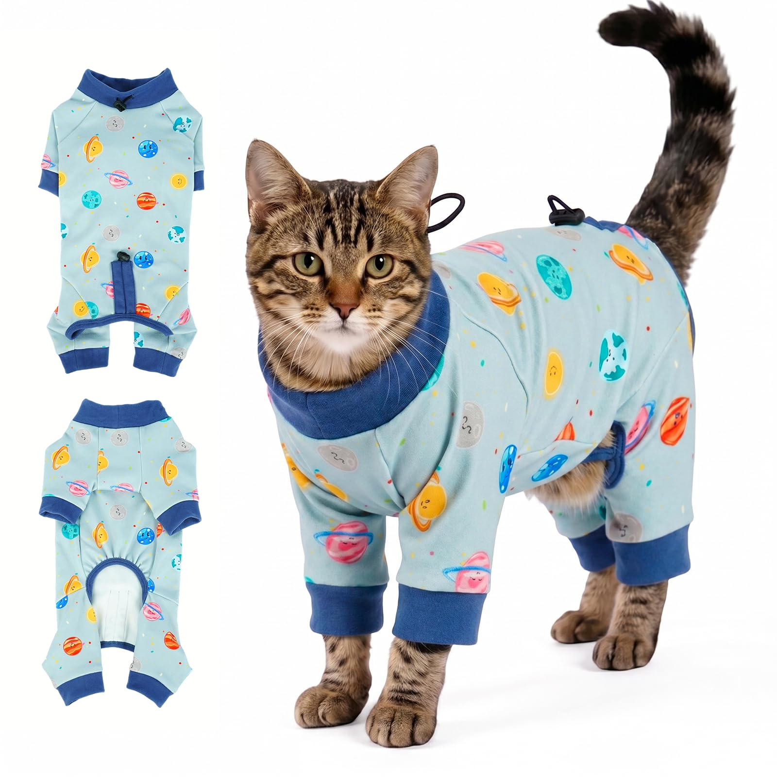 Katzinst Cat Onesie, Anti Biting, Stop Overgrooming, Protect Stitches, Full Coverage, For Large Cats, Blue XL
