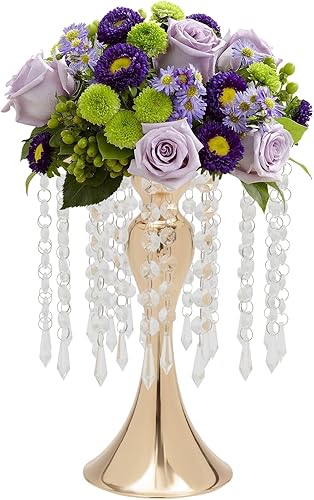 Miniatura 8 de Juego de 10 portavelas de metal dorado de 19.5 pulgadas de alto, florero, arreglo floral, candelabro, candelabro, portavelas para bodas, fiestas,